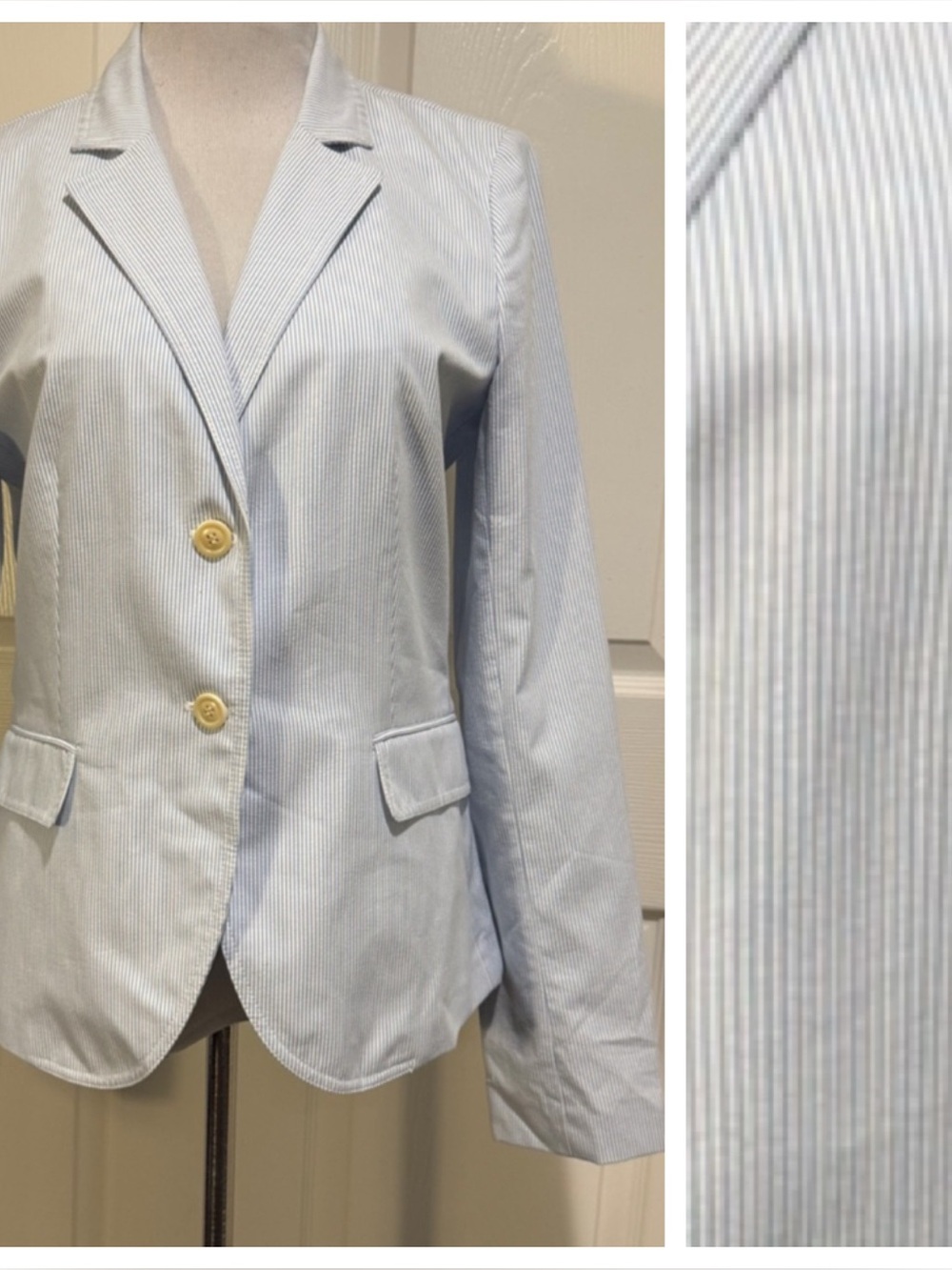NWT! J.Crew Seersucker Blazer 10 Tall Blue White Striped Two-Button Jacket 74287